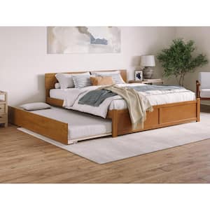 Orlando Light Toffee Natural Bronze Solid Wood Frame King Platform Bed with Footboard and Twin XL Trundle