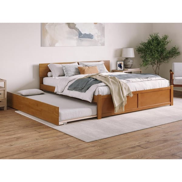 AFI Orlando Light Toffee Natural Bronze Solid Wood Frame King Platform Bed with Footboard and Twin XL Trundle