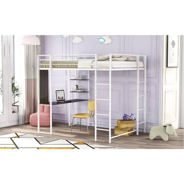 White Twin Size Metal Loft Bed, Metal Loft Bed Assembly