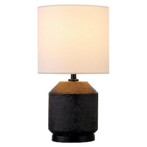 Esther 15.13 in. Matte Black and Blackened Bronze Patterned Ceramic Mini Table Lamp with Fabric Shade