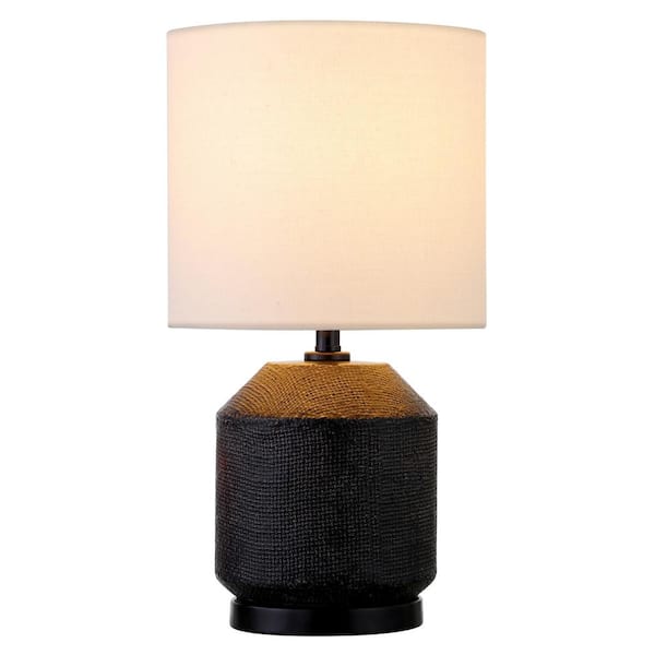 Meyer&Cross Esther 15.13 in. Matte Black and Blackened Bronze Patterned Ceramic Mini Table Lamp with Fabric Shade