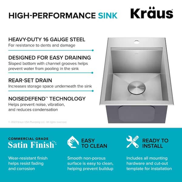 KRAUS Kore Workstation 16-Gauge Stainless Steel 17 in. Undermount Bar Sink  KWU111-17 - The Home Depot
