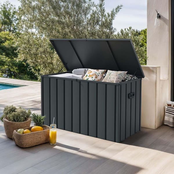 Outdoor Deck Box 120 Gallon Waterproof Lockable Storage Box Container with Lid Deck Box, Gray