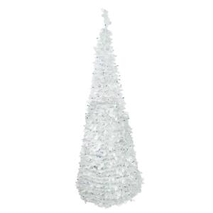 4 ft. White Pre-Lit Tinsel Pop-Up Artificial Christmas Tree, Blue Lights