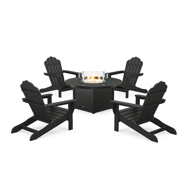 Monterey Bay Charcoal Black 5-Pieces Plastic Oversized Adirondack Patio Fire Pit Set