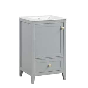 20 in. Single Sink Freestanding Gray Bath Vanity with White Ceramic Top Unassembled