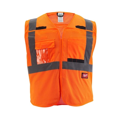 2X-Large/3X-Large Orange Class-2 Breakaway Polyester Mesh High Visibility Safety Vest with 9-Pockets