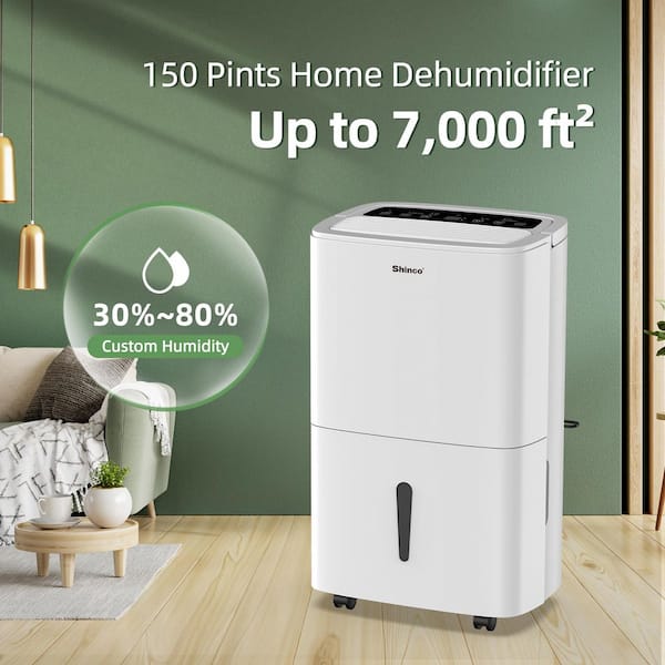 150 pt. 7,000 sq. ft. Portable Dehumidifier in White with Built In Pump, Dual Filters, Auto Defrost, Variable Speeds