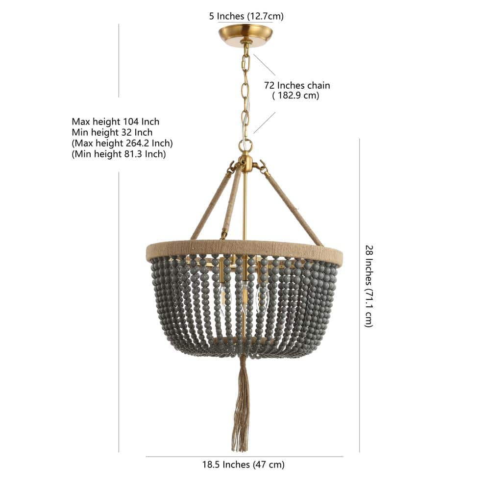 Gray Beaded Brass Bohemian Chandelier Light