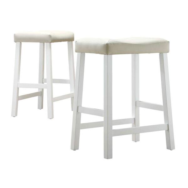 Home Decorators Collection 24 in. White Vinyl Saddleback Stool (Set of 2)-DISCONTINUED