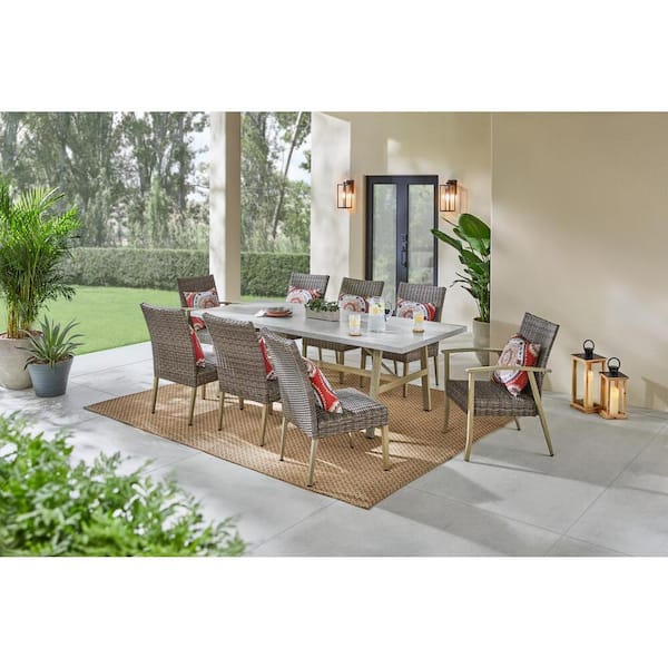 Hampton Bay Solace Hill 9-Piece Padded Wicker Outdoor Dining Set