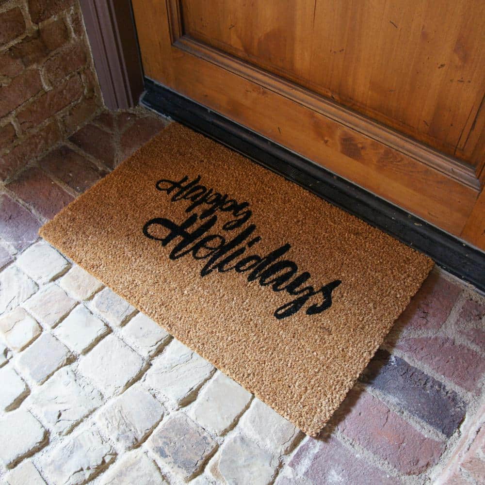Happy Holidays Natural Coir Outdoor Christmas Doormat