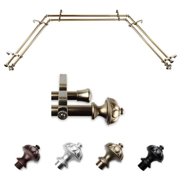 EMOH 13/16" Dia Adjustable 20"-36", 38"-72" Bay Window Double Curtain Rod with Nicolas Finials in Antique Brass
