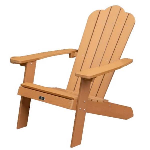 ITOPFOX Brown Weather Resistant Plastic Adirondack Chair Wood Adirondack Set (1-Pack) Furniture Painted Seating with Cup Holder