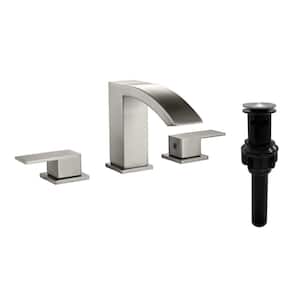 8 in. Widespread Double Handle Bathroom Faucet with Pop Up Drain in Brushed Nickel