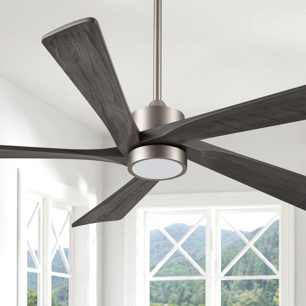 60 in. 5-Blade Gray Wood Nickel Transitional Modern Downrod Mount Standard Ceiling Fan with Dimmable LED Light Remote price history on PriceWatchPro