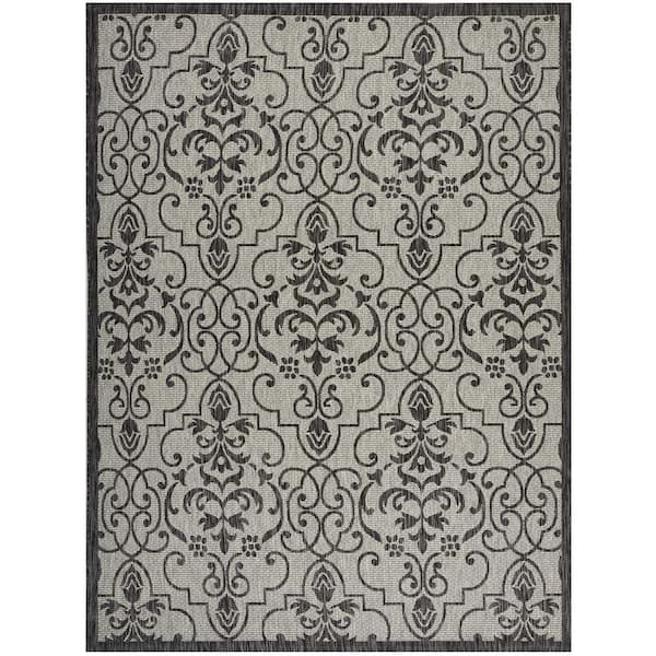 Nourison Garden Party Ivory/Charcoal 10 ft. x 13 ft. Medallion Transitional Indoor/Outdoor Area Rug
