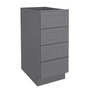 15 in. W x 24 in. D x 34.5 in. H in Shaker Gray Plywood Ready to Assemble Floor Base Kitchen Cabinet with 4 Drawers
