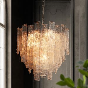 Modern Luxury 20.5 in. 8-Light Brass Gold Chandelier Waterfull Light with Handmade Glacier Crystal Glass for Living Room
