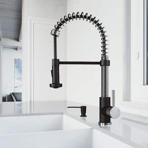 Edison Single Handle Pull-Down Sprayer Kitchen Faucet Set with Soap Dispenser in Stainless Steel and Matte Black