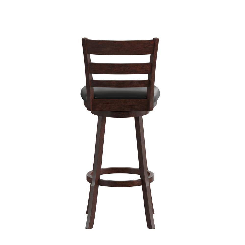 Espresso Black Faux Leather Swivel Ladderback Bar Stool
