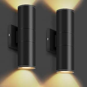 4.72 in. Black with Sensor Dusk to Dawn Outdoor Hardwired Wall Lantern Scone with Bulbs Included-2Pack