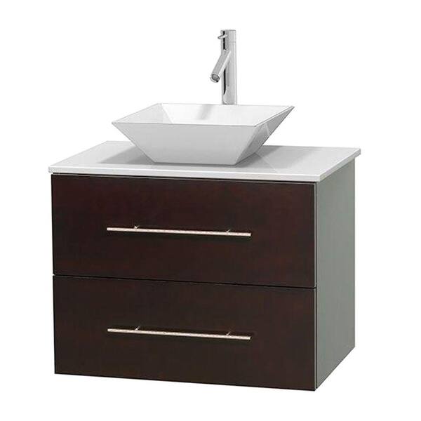 Wyndham Collection Centra 30 in. Vanity in Espresso with Solid-Surface Vanity Top in White and Porcelain Sink