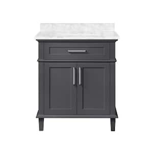 Sonoma 30 in. Single Sink Freestanding Dark Charcoal Bath Vanity with Carrara Marble Top (Assembled)