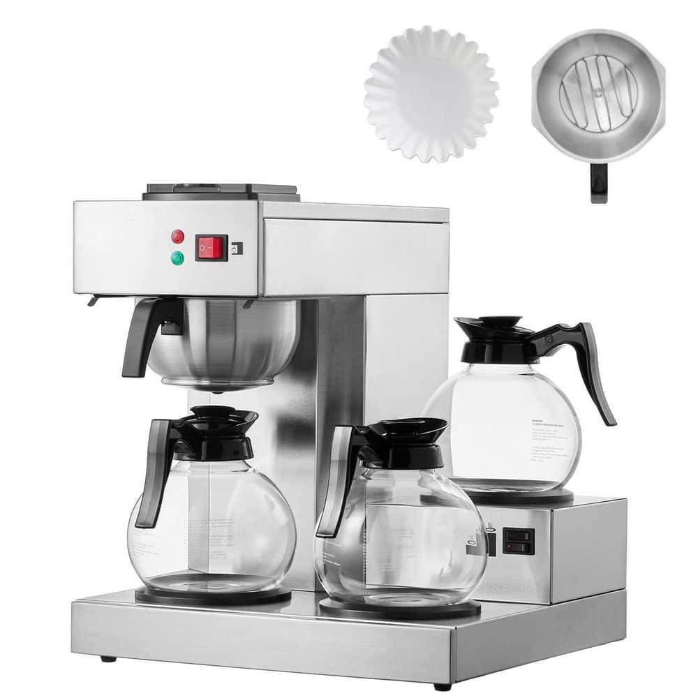 12 Cups Stainless Steel Drip Coffee Maker, Coffee Maker Machine with 3 Glass Carafes for Restaurant Office Cafe