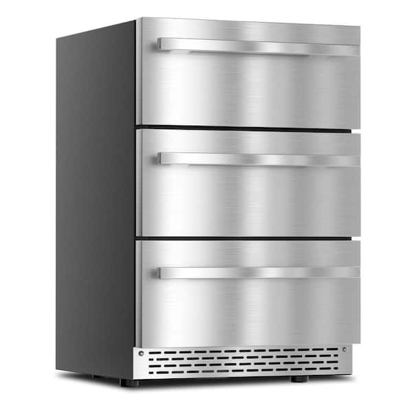 TAZPI 24 in. 190 (12 oz.) Can Seamless Single Zone Built-In/Freestanding Beverage Cooler with Childproof Lock, Stainless Steel