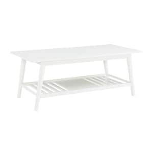 Breville 47 in. White Rectangle Wood Coffee Table with Shelf