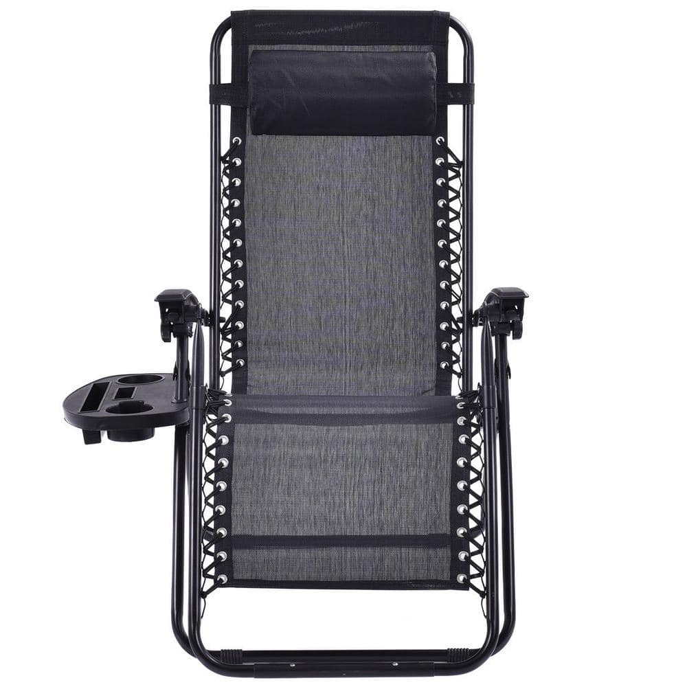 Folding Metal Outdoor Lounge Chair in Black (2-Pack)