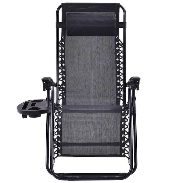 Unbranded Folding Metal Outdoor Lounge Chair in Black (2-Pack)