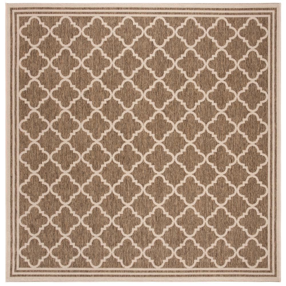 Beige and Cream Square Synthetic Indoor/Outdoor Rug