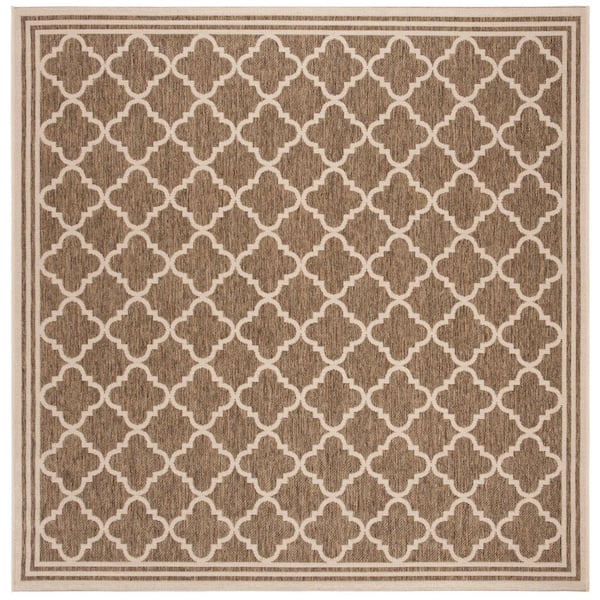 SAFAVIEH Beach House Beige/Cream 7 ft. x 7 ft. Square Trellis Indoor/Outdoor Patio  Area Rug
