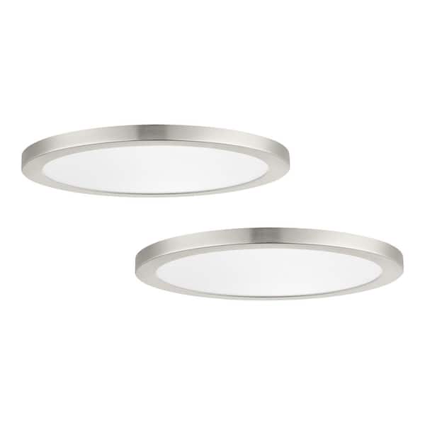 Commercial Electric 19 in. New Ultra-Low Profile Edgelit 5CCT Selectable LED Flush Mount Brushed Nickel (2-Pack)
