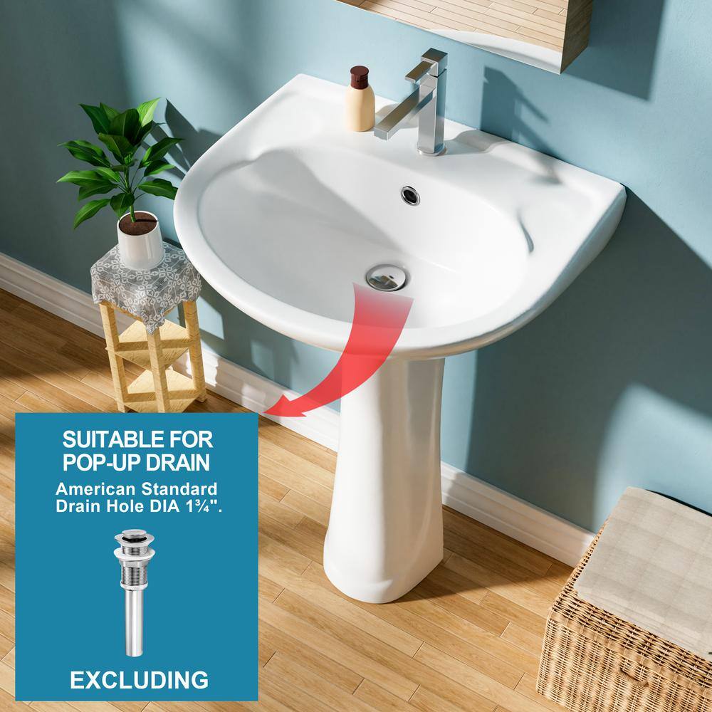 22 in. White Gloss Ceramic U-Shape Pedestal Sink