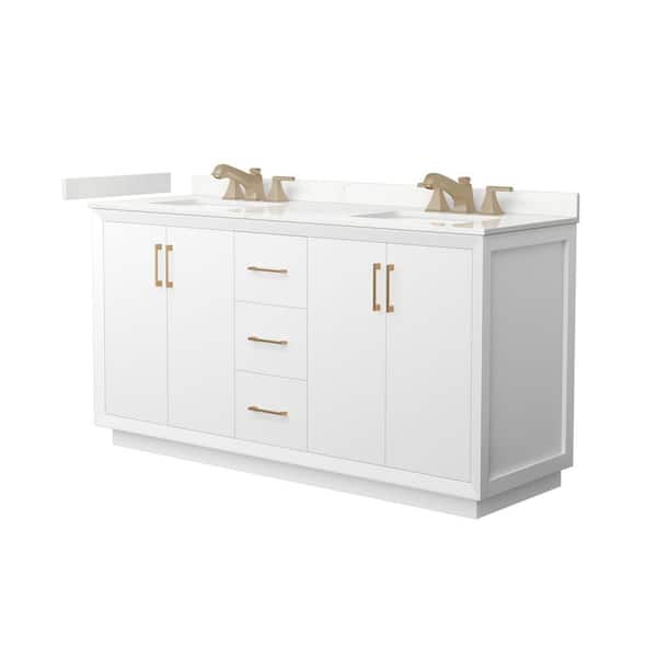 Wyndham Collection Strada 66 in. W x 22 in. D x 35 in. H Double Bath Vanity in White with Giotto Quartz Top