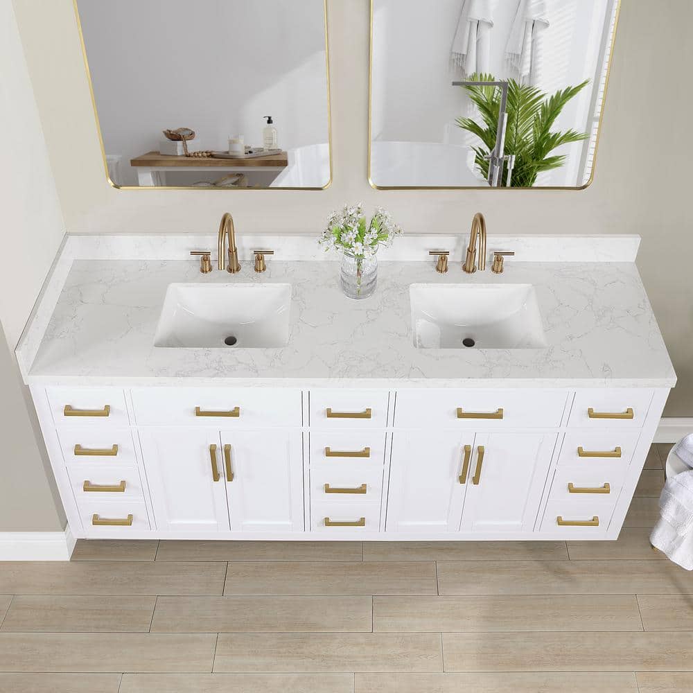 Gavino 84" White Wood Vanity with Composite Stone Top