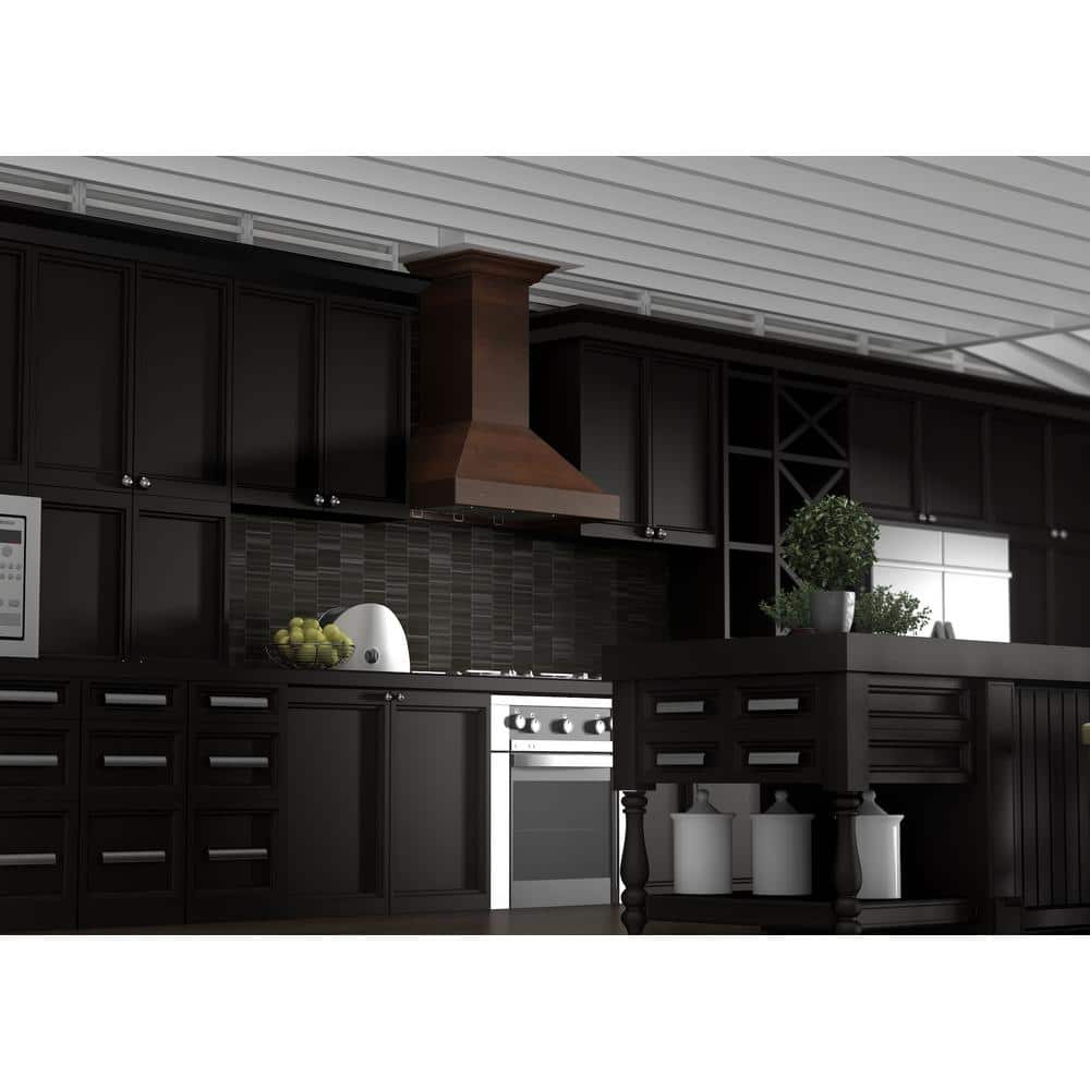 30'' Walnut and Stainless Steel Wall Mount Range Hood