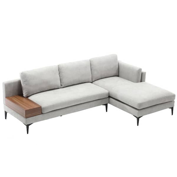 Comfortable Deep Couch, 2-Piece Grey Linen Living Room Set L Shaped Sectional Sofa with Reversible Lounge Chaise