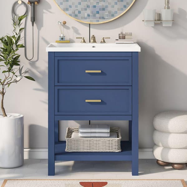 Xspracer Victoria 24 in. W x 18 in. D x 34 in. H Freestanding Single Sink Modern Bath Vanity in Blue with White Countertop