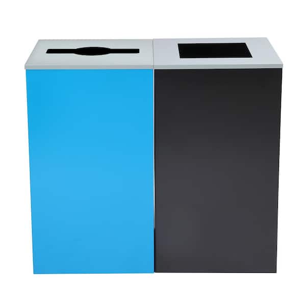 58 Gal. Black Open Top Commercial Trash Can Receptacle and Blue Recycle Bin Combo with Mixed Lid