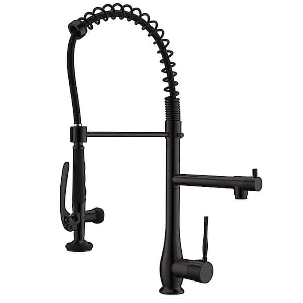 Aosspy Double-Handle Pull-Down Sprayer Kitchen Faucet in Matte Black