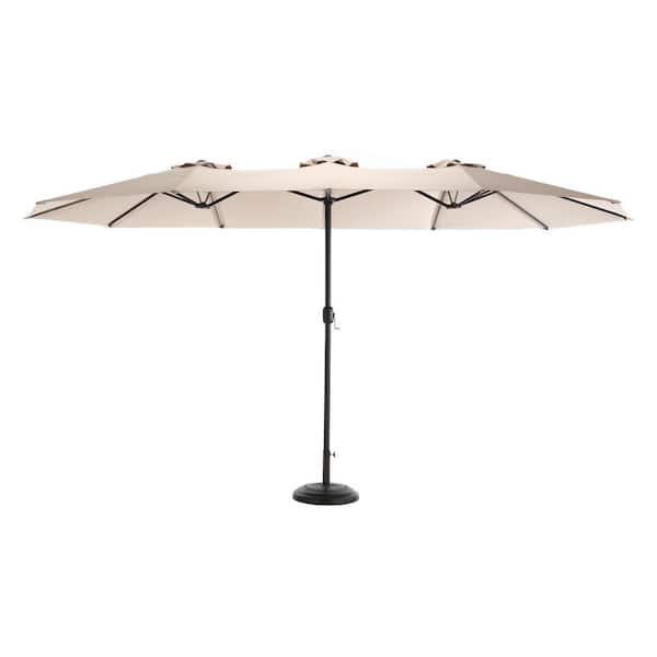 14.8 ft. Large Double-Sided Rectangular Outdoor Steel Push-Up Patio Umbrella in Emerald Coast khaki