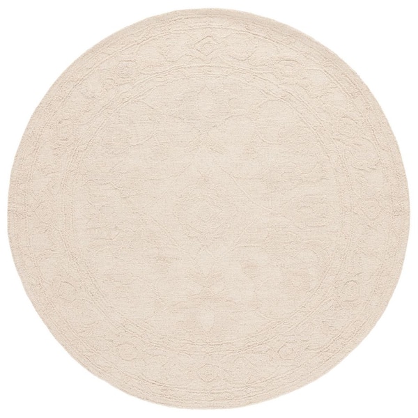 Marquee 6 ft. x 6 ft. Ivory Solid Ornate Border Round Area Rug