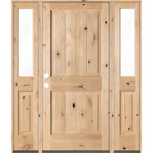 64 in. x 80 in. Rustic Knotty Alder Square Top VG Unfinished Right-Hand Inswing Prehung Front Door/Half Sidelites
