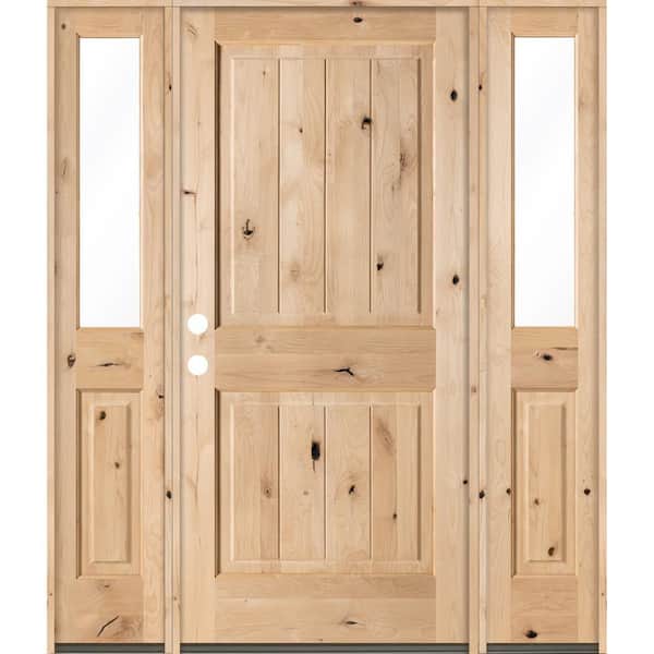 Krosswood Doors 64 in. x 80 in. Rustic Knotty Alder Square Top VG Unfinished Right-Hand Inswing Prehung Front Door/Half Sidelites