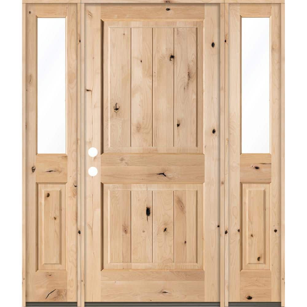 70 in. x 80 in. Rustic Knotty Alder Square Top Right-Hand/Inswing Clear Glass Unfinished Wood Prehung Front Door w/DHSL price history on PriceWatchPro