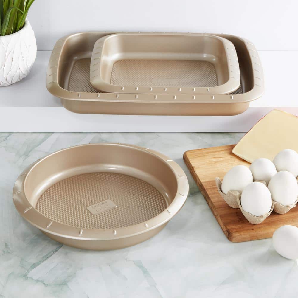 Beige Non-stick Carbon Steel Rectangular Cake Pan Set
